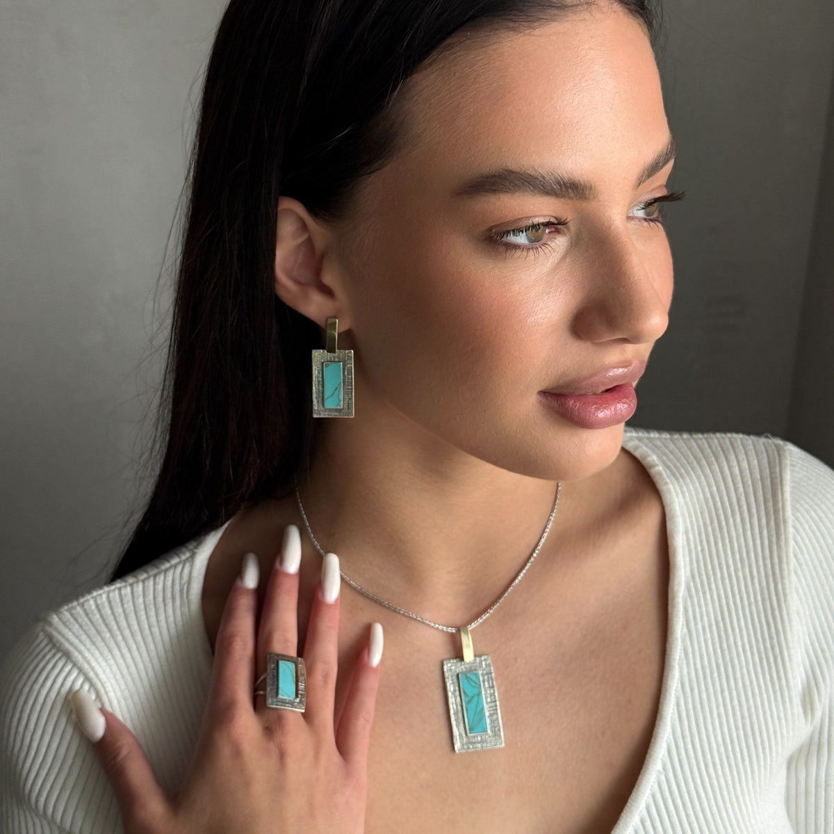 Turquoise Frame worn on model