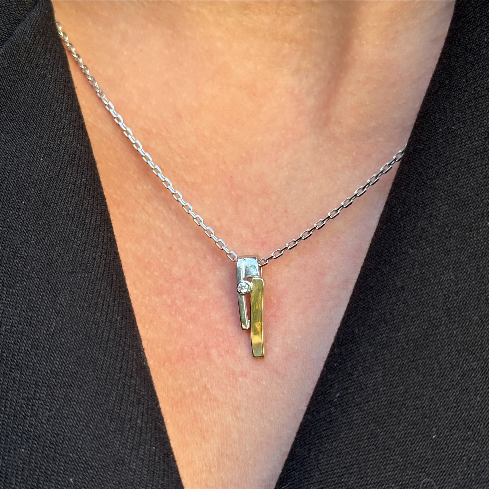 Golden Bar Clip worn on model