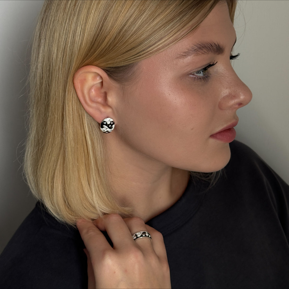 Wave Enamel Dots worn on model