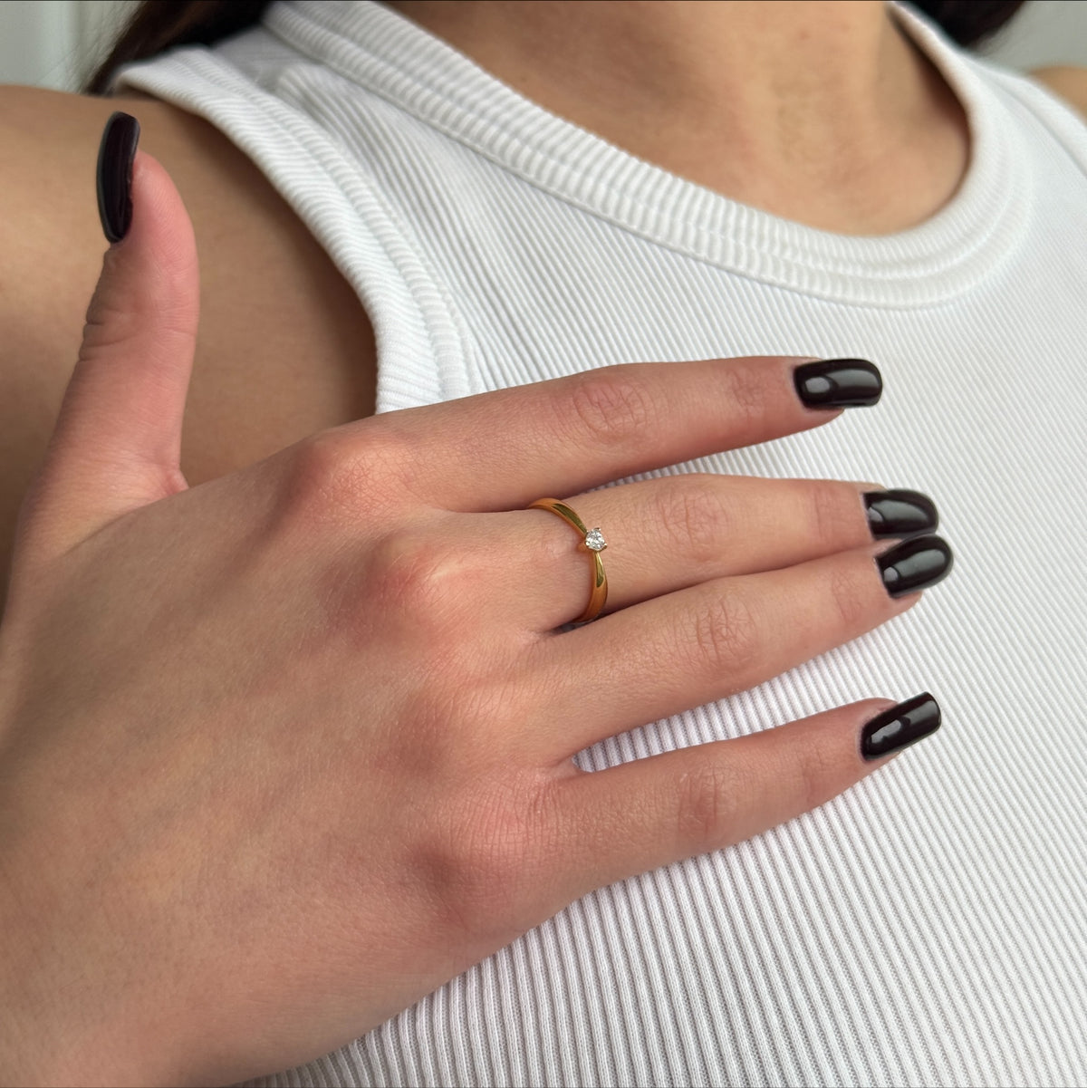 Golden Petite Promise worn on model