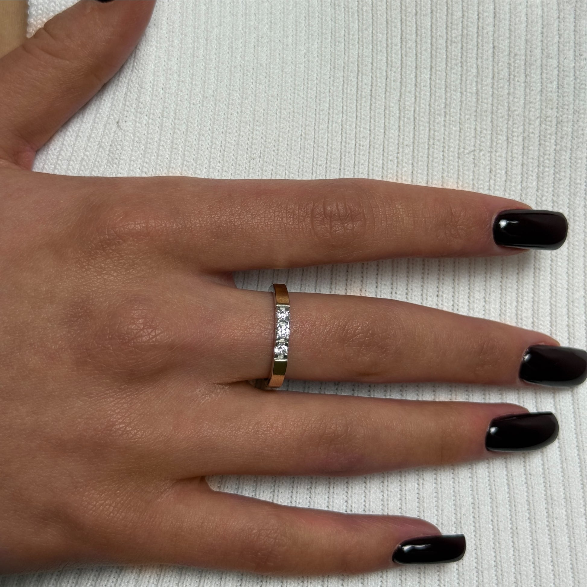 Three-Stone Band worn on model