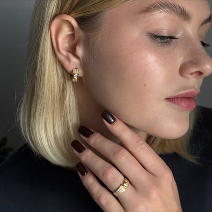 Golden Floating Solitaire worn on model