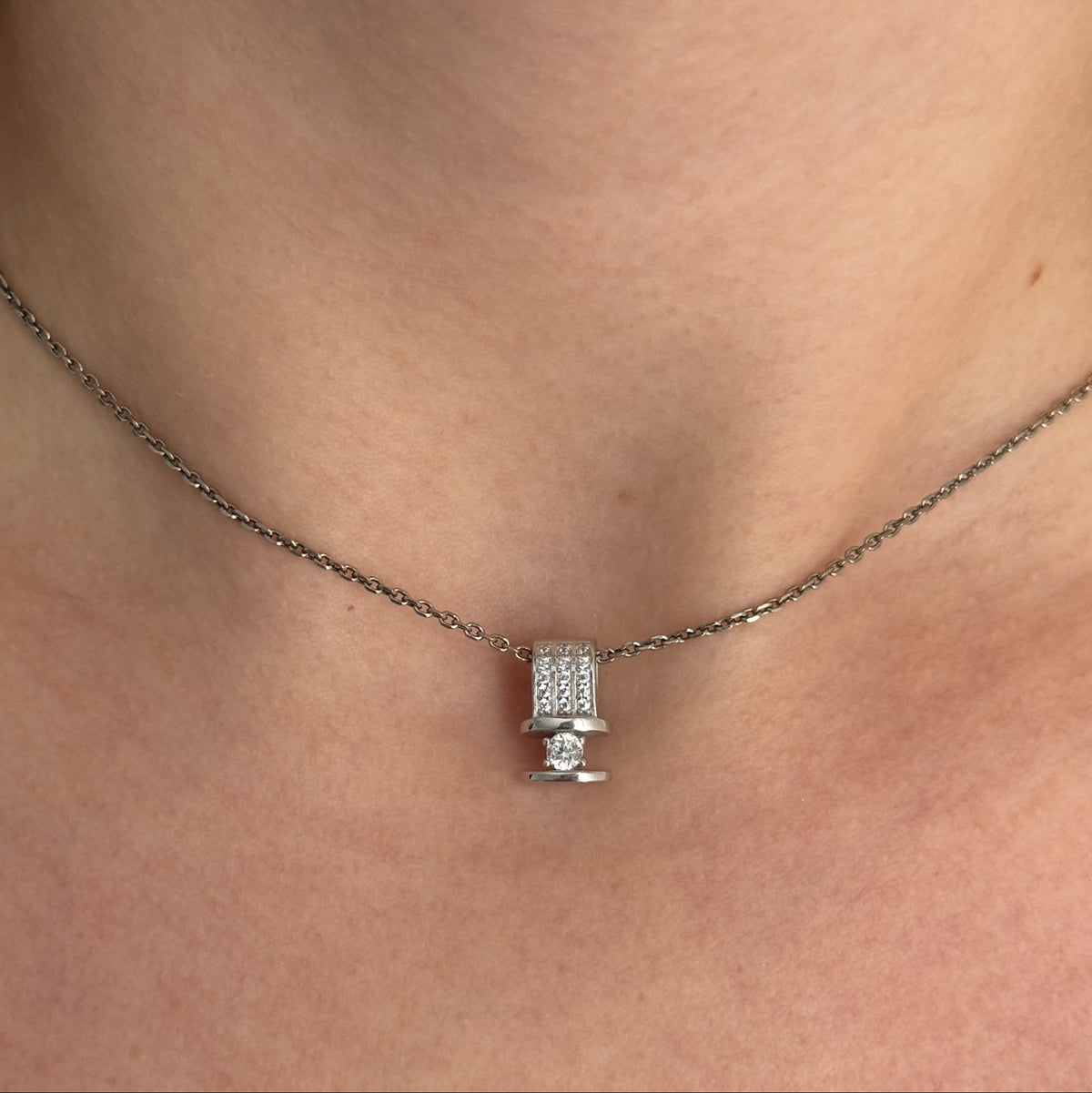 Floating Solitaire Silver worn on model