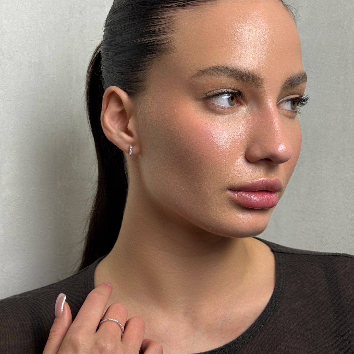 Pavé Bar Studs worn on model