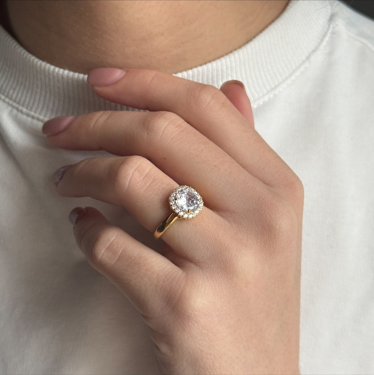 Round Halo Drop worn on model