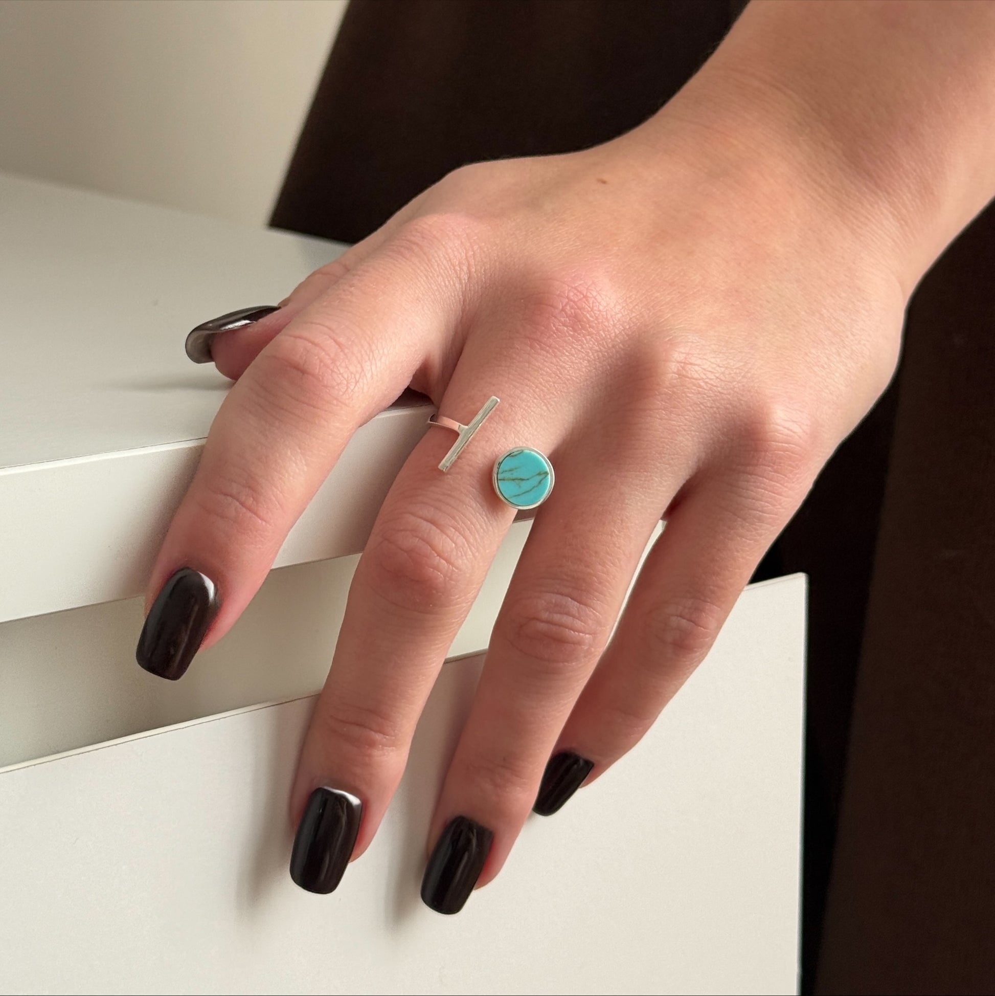 Starry Bar Open Ring worn on model