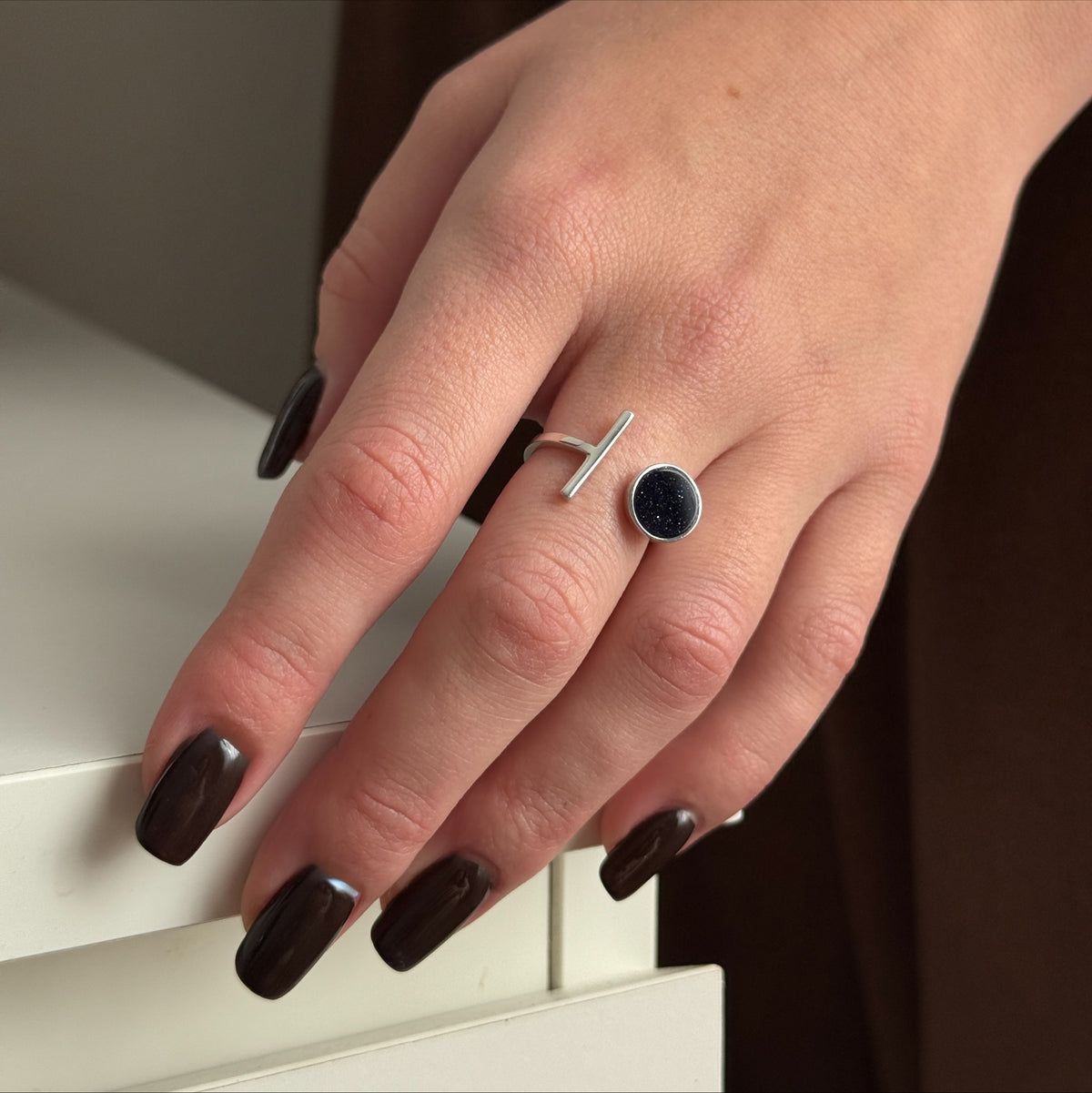 Starry Bar Open Ring worn on model