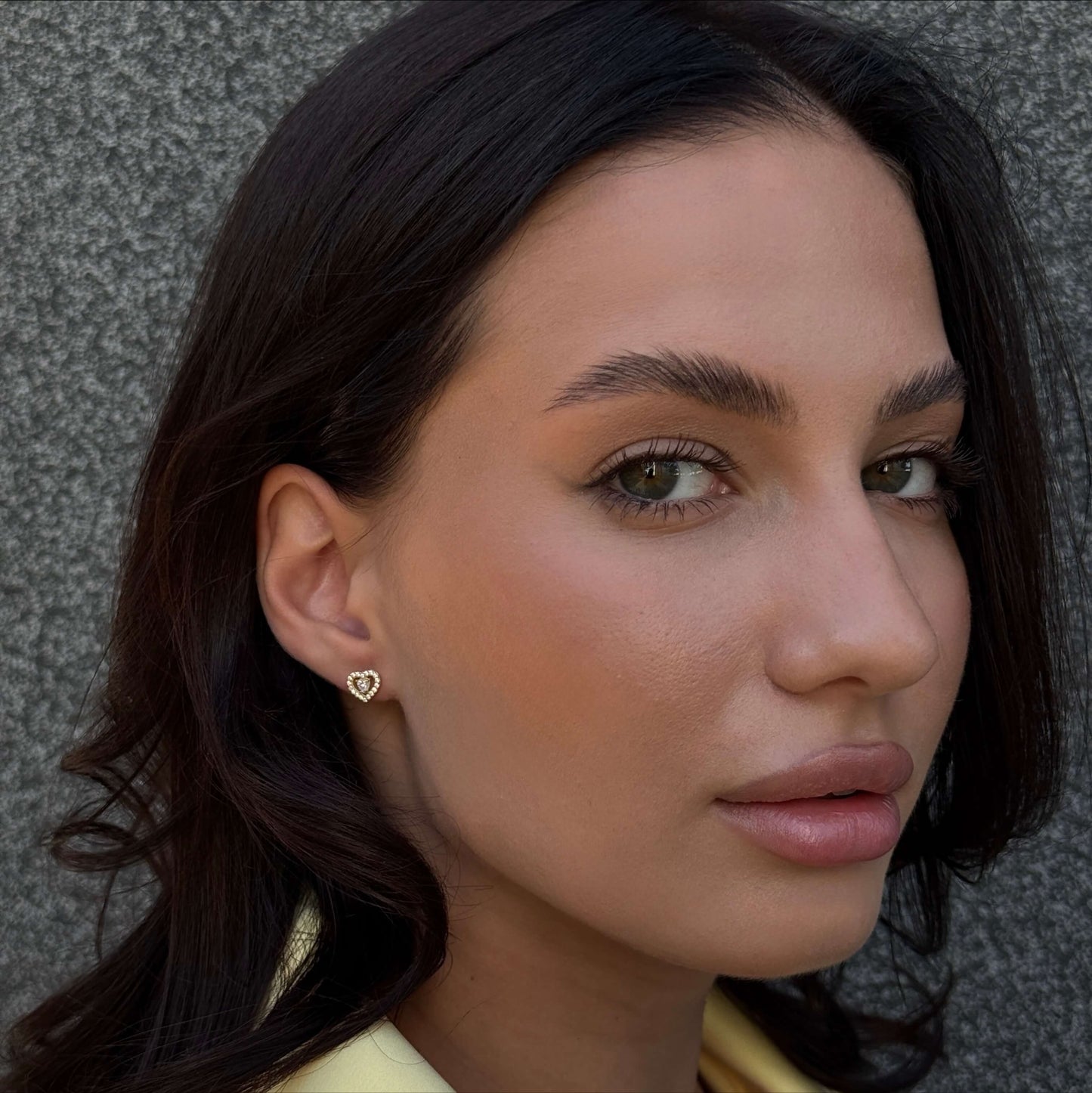 Heart Halo Studs worn on model