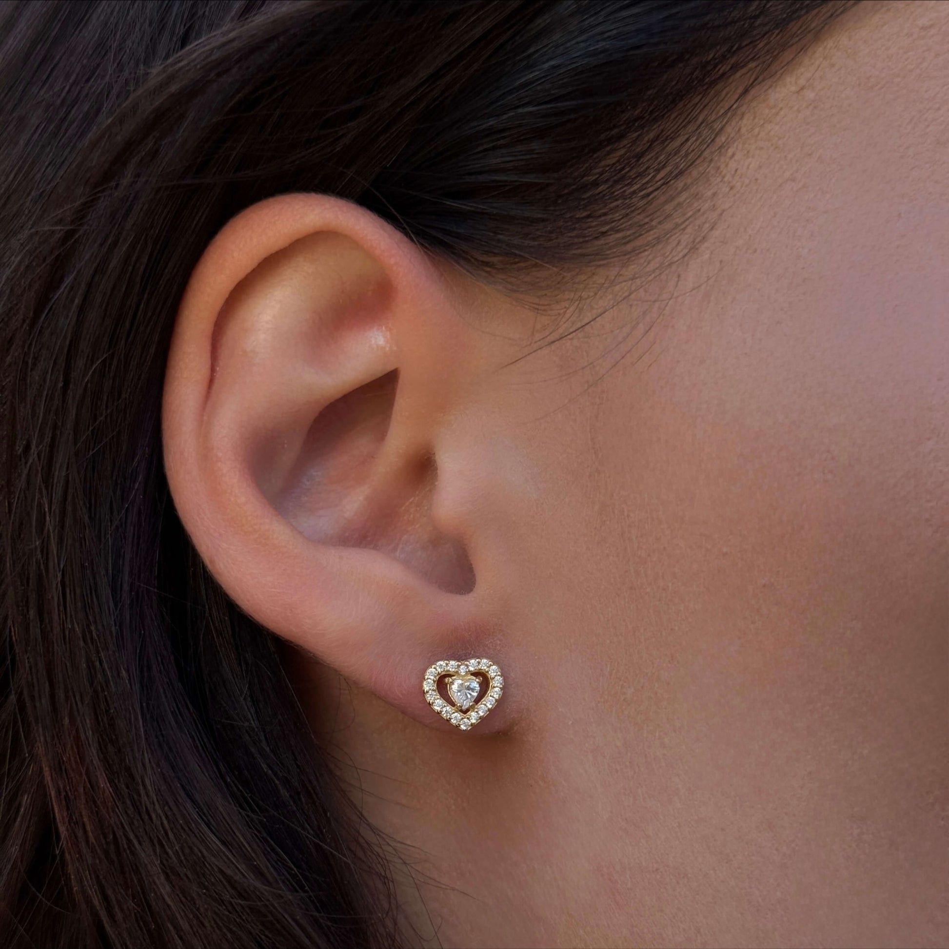 Heart Halo Studs worn on model