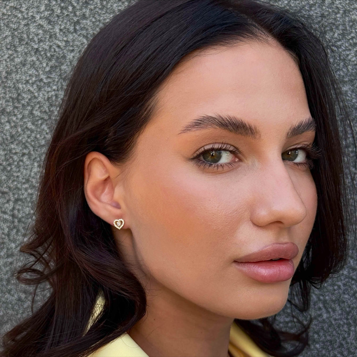 Heart Halo Studs worn on model
