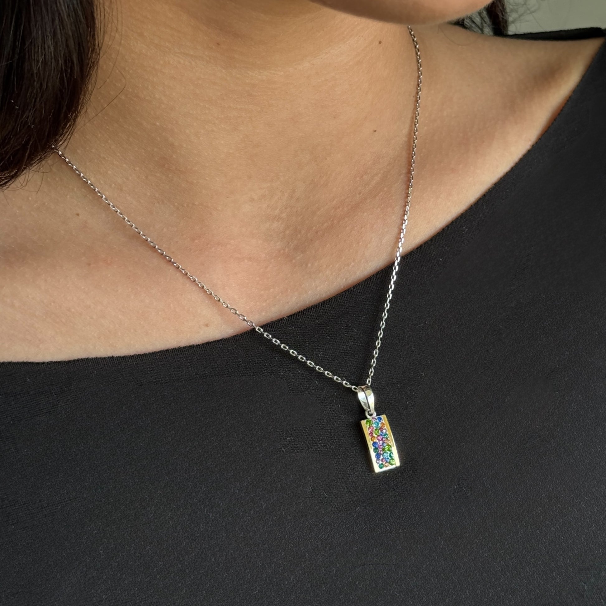 Confetti Tag worn on model
