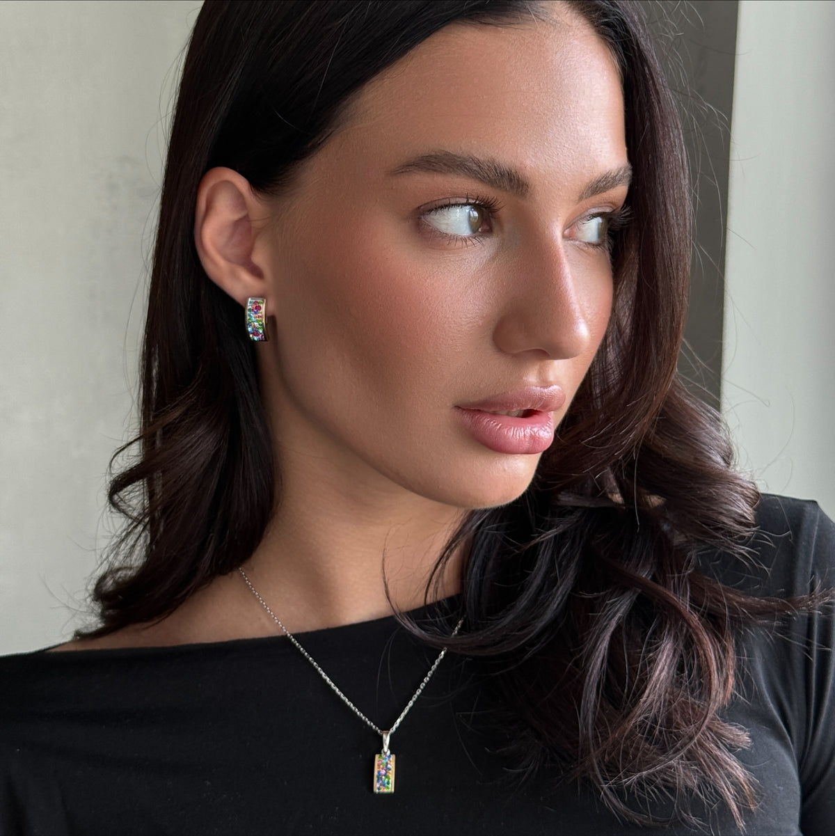 Confetti Crystals worn on model