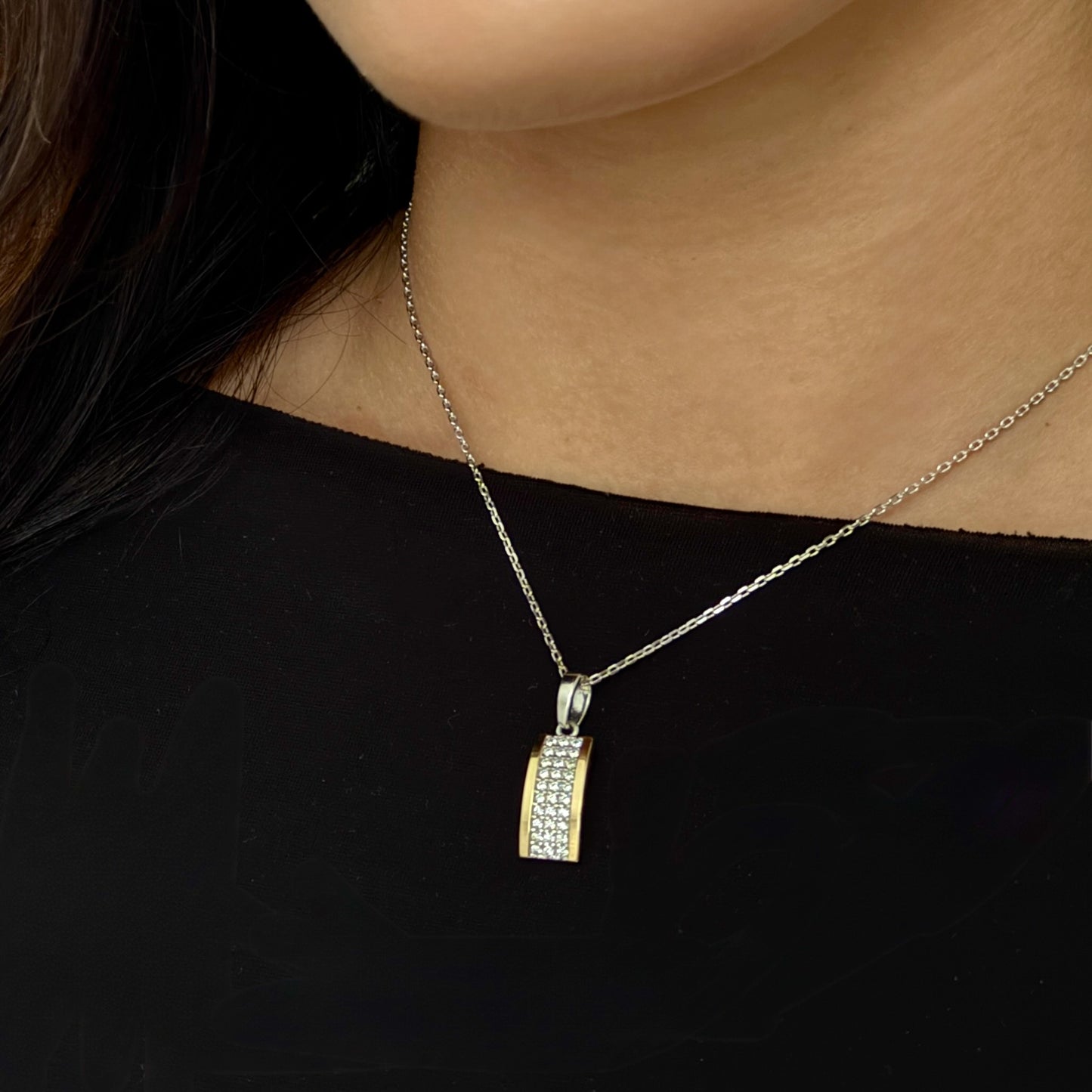 Crystal Rails Tag worn on model