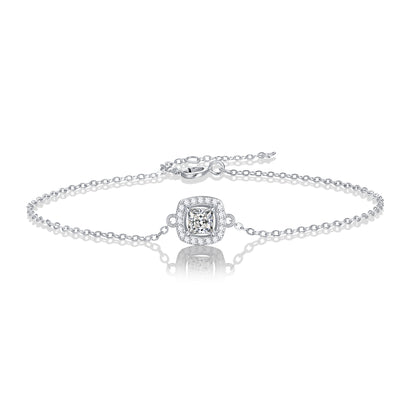 Elegant moissanite bracelet featuring luminous square-cut stones set in a sleek silver-toned metal, designed for a refined and timeless look.