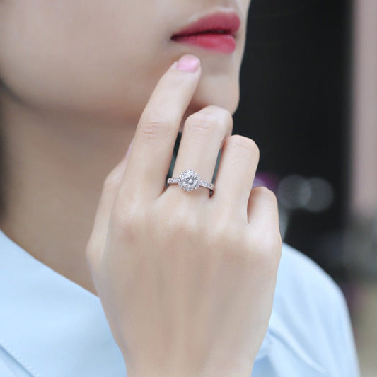 Moissanite Engagement Ring Excited, sterling silver, view 3