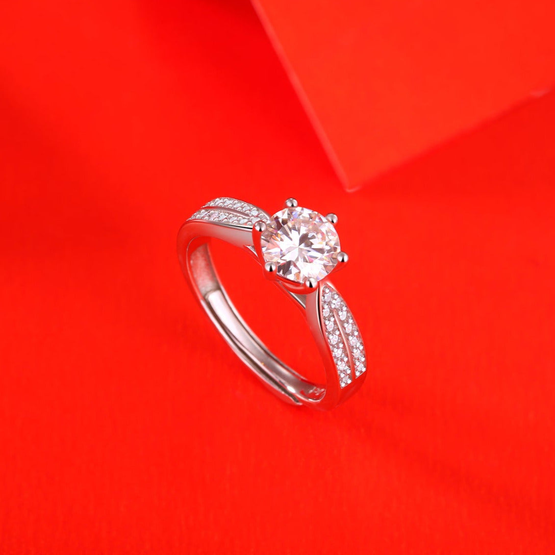 Moissanite Engagement Ring Forever, sterling silver, view 4