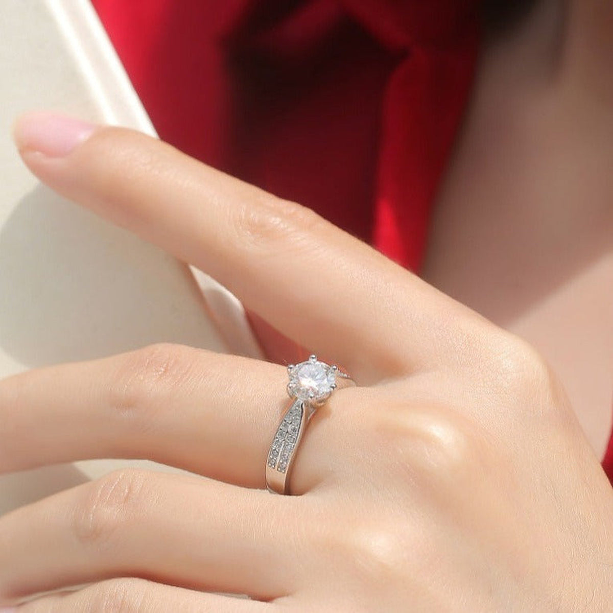 Moissanite Engagement Ring Forever, sterling silver, view 2