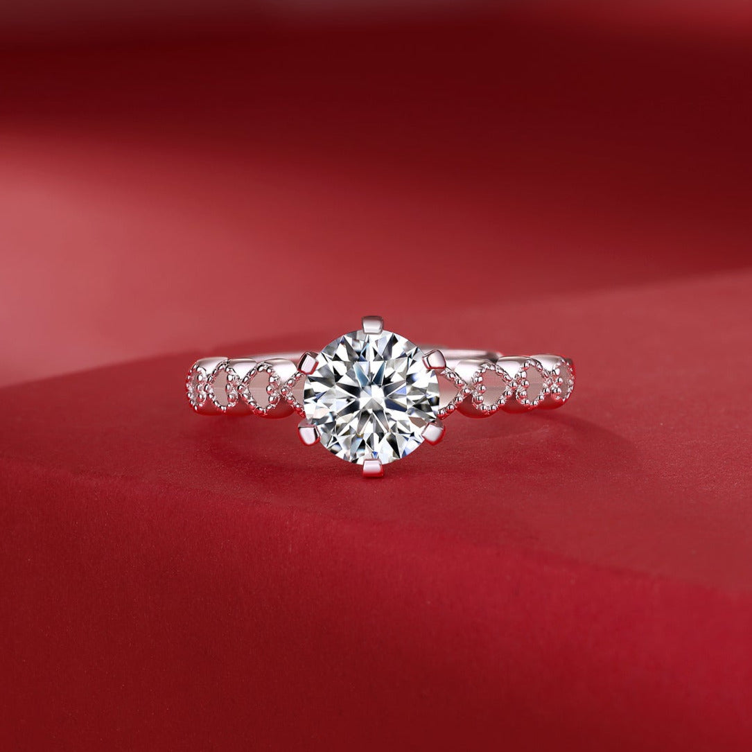 Moissanite Engagement Ring Heart Band, sterling silver, view 3