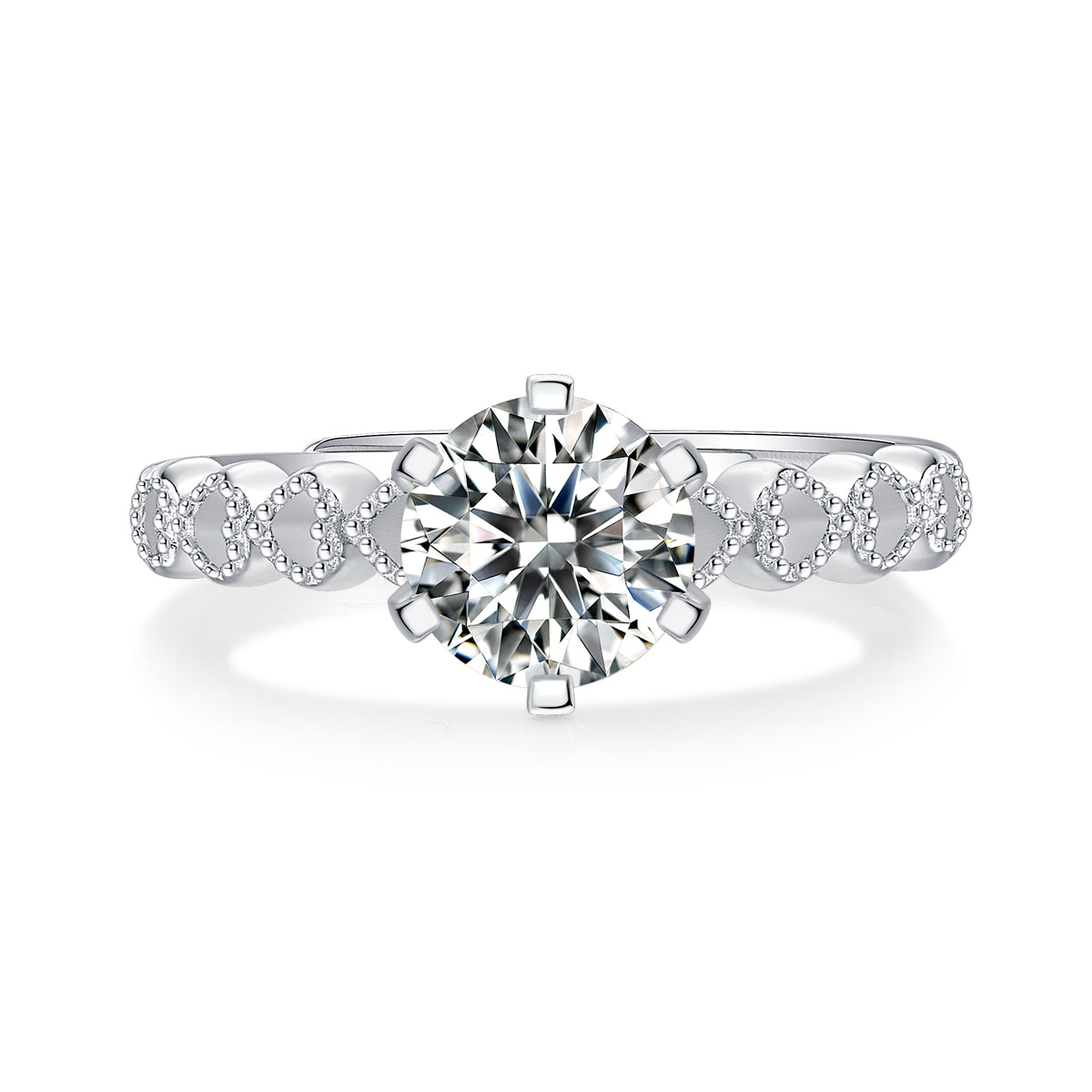 Moissanite Engagement Ring Heart Band, sterling silver, view 6