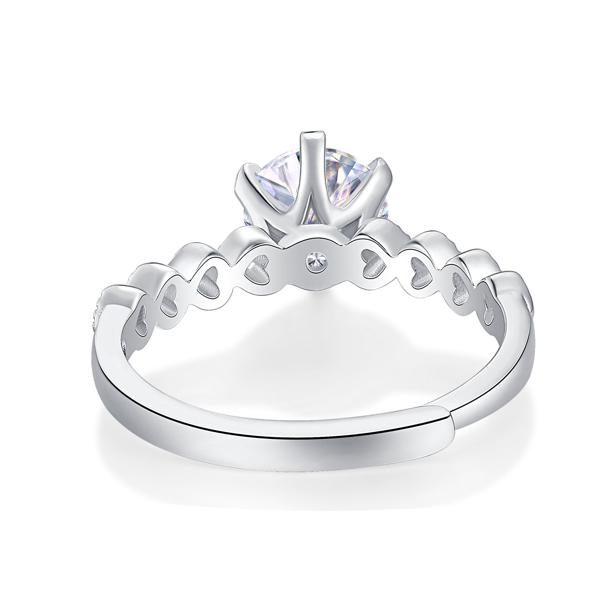 Moissanite Engagement Ring Heart Band, sterling silver, view 7