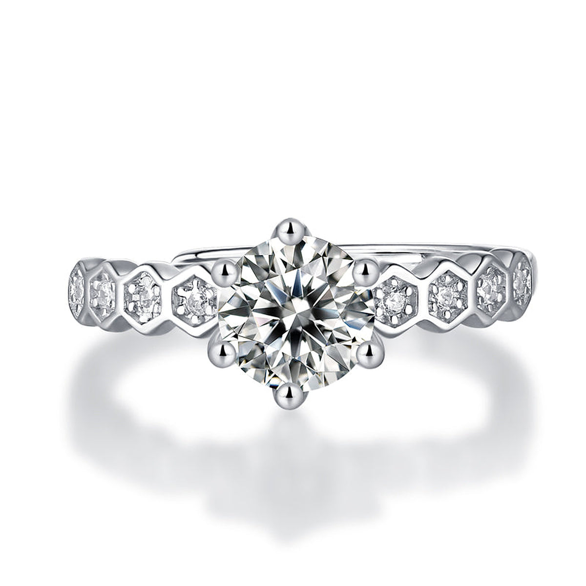 Moissanite Engagement Ring Nine Stars, sterling silver, view 6