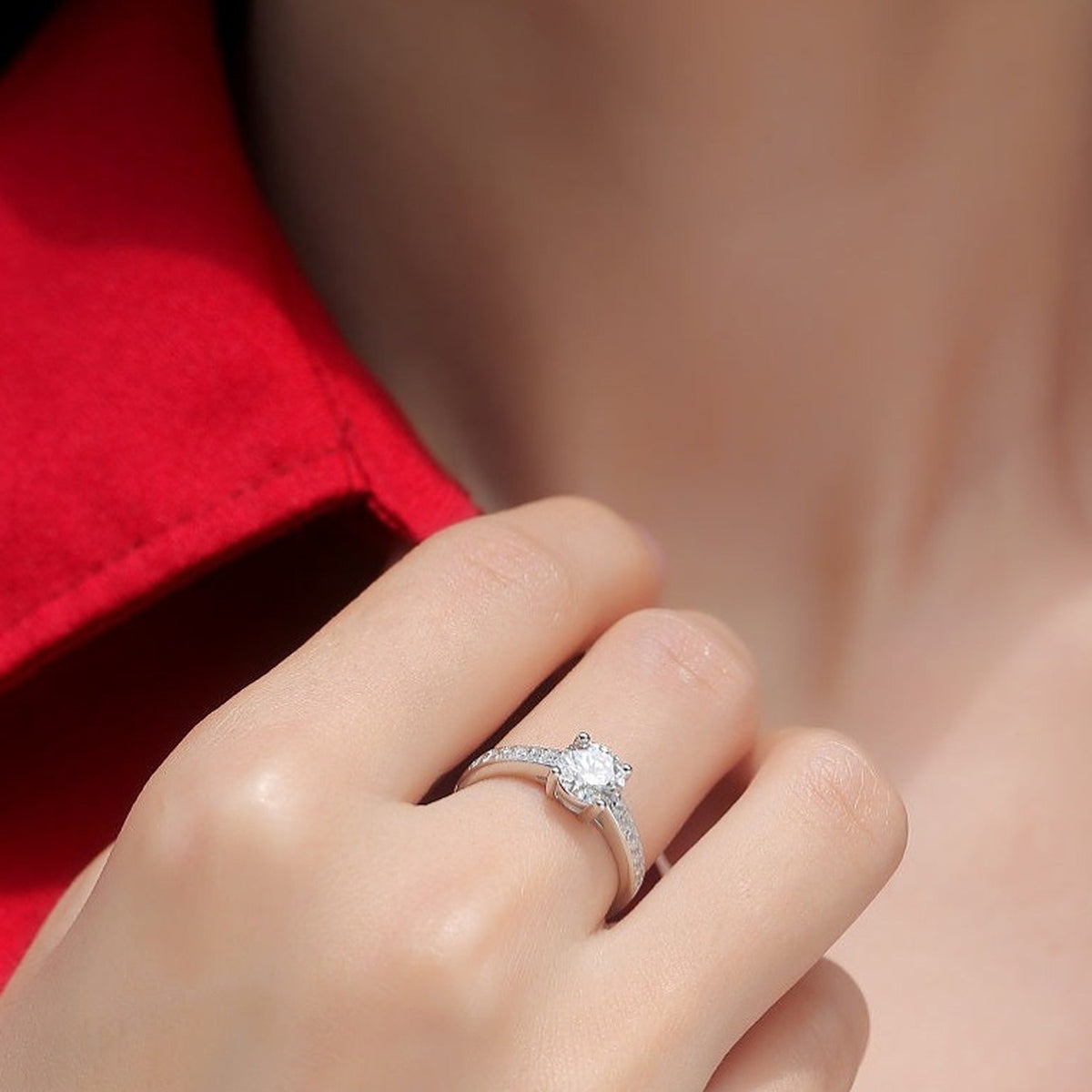 Moissanite Engagement Ring Romance, sterling silver, view 2