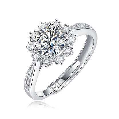 Moissanite Engagement Ring Romantic Snowflake, sterling silver