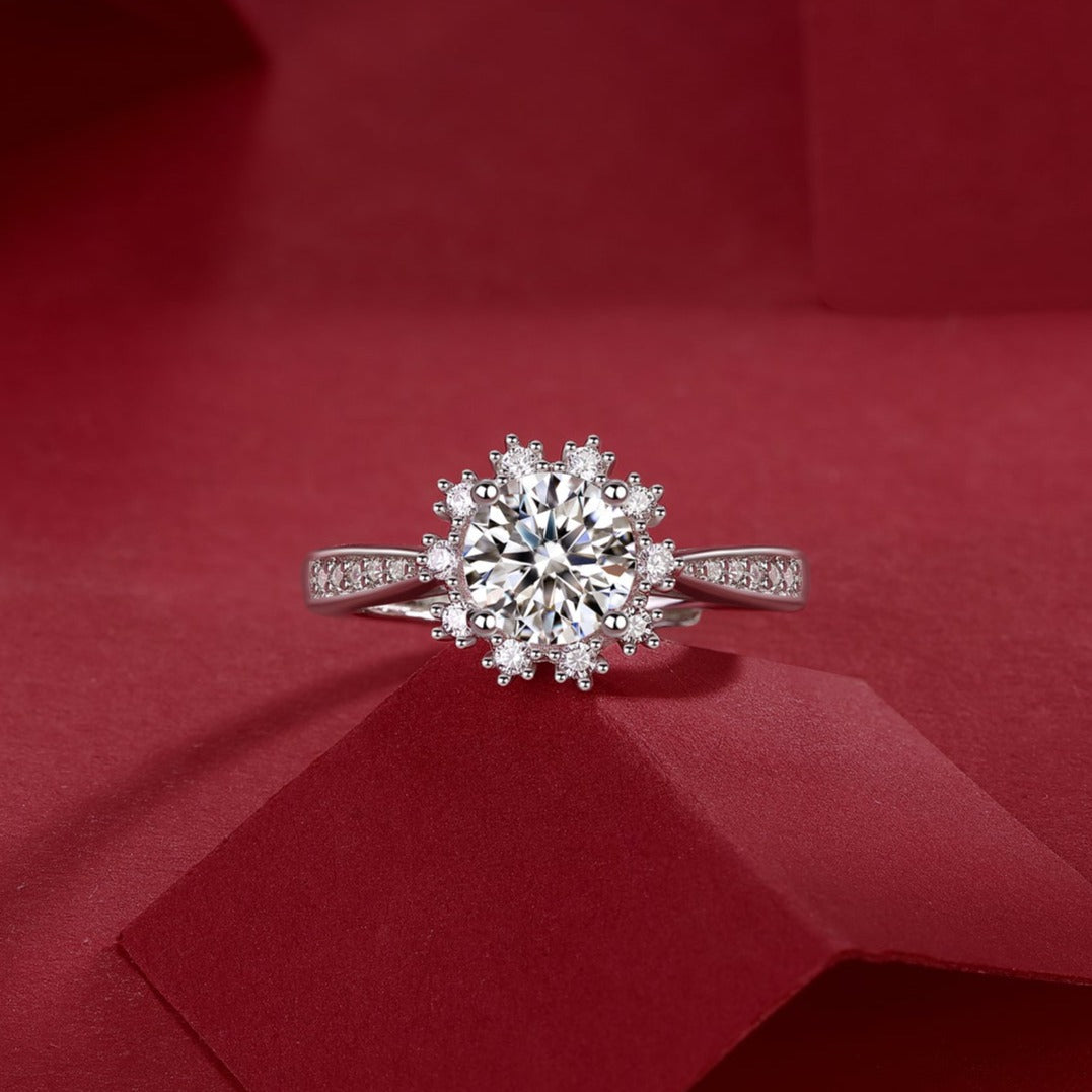 Moissanite Engagement Ring Romantic Snowflake, sterling silver, view 4