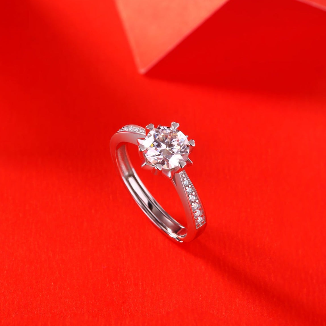 Moissanite Engagement Ring Snowflakes, sterling silver, view 4