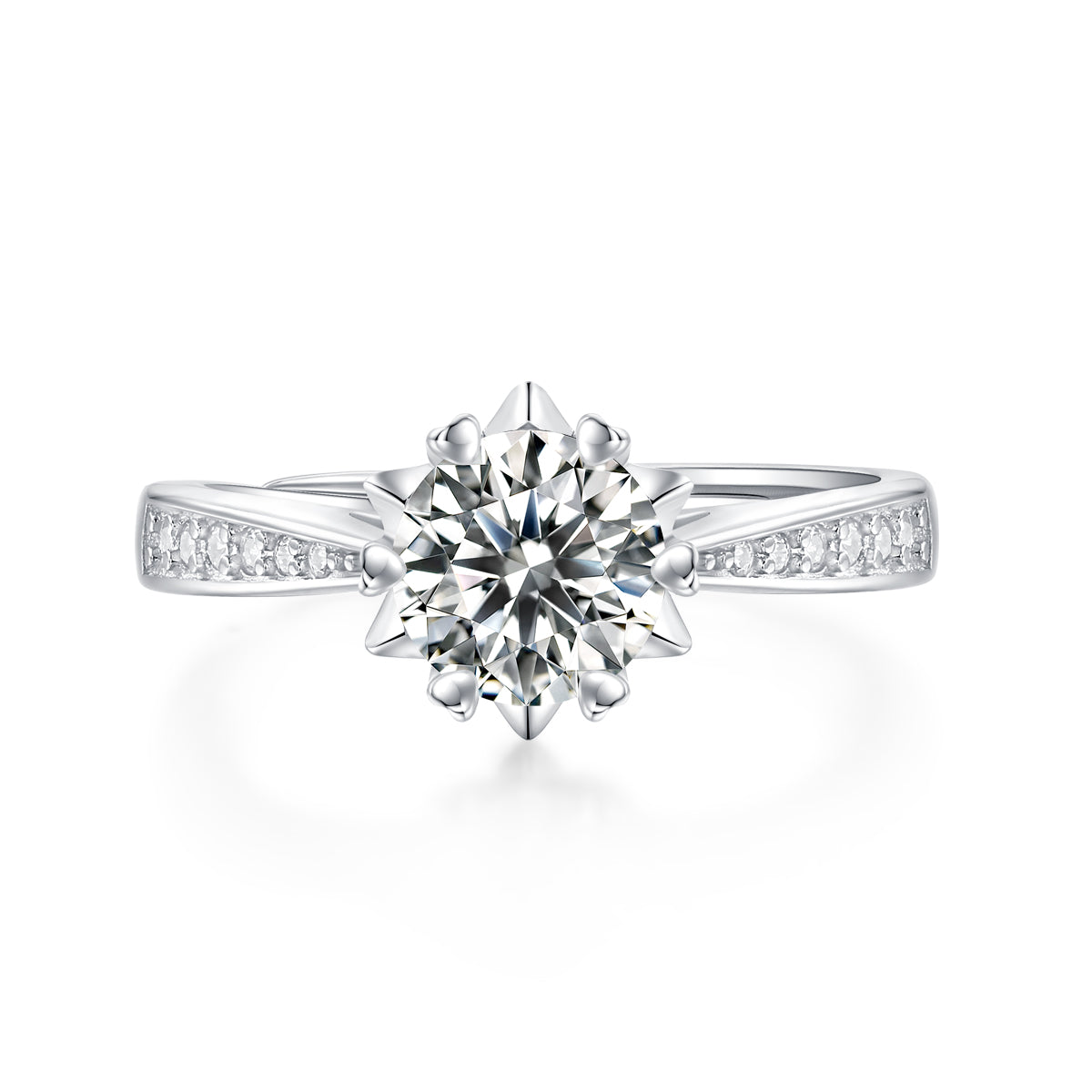 Moissanite Engagement Ring Snowflakes, sterling silver, view 6