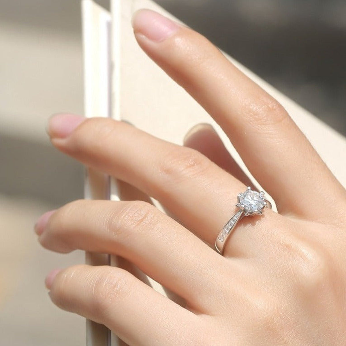 Moissanite Engagement Ring Snowflakes, sterling silver, view 2