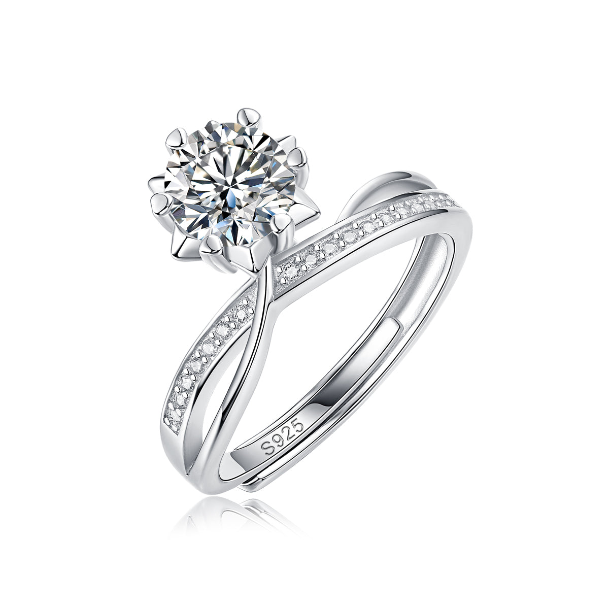 Moissanite Engagement Ring Star Snowflake, sterling silver