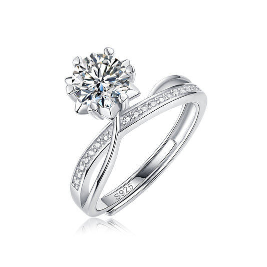 Moissanite Engagement Ring Star Snowflake, sterling silver