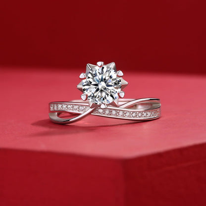 Elegant Moissanite Star Snowflake Ring - S925 Sterling Silver with Radiant Sparkle