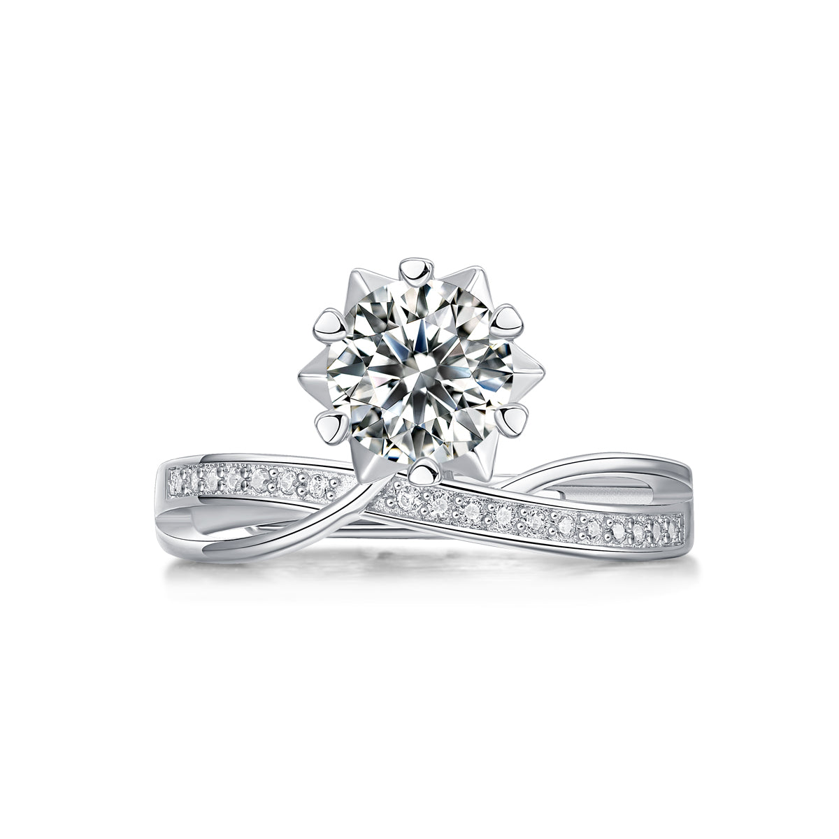 Moissanite Engagement Ring Star Snowflake, sterling silver, view 5