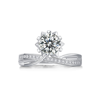 Moissanite Engagement Ring Star Snowflake, sterling silver, view 5