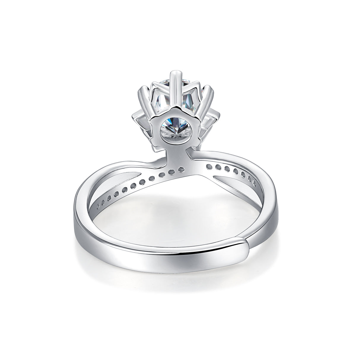 Moissanite Engagement Ring Star Snowflake, sterling silver, view 6