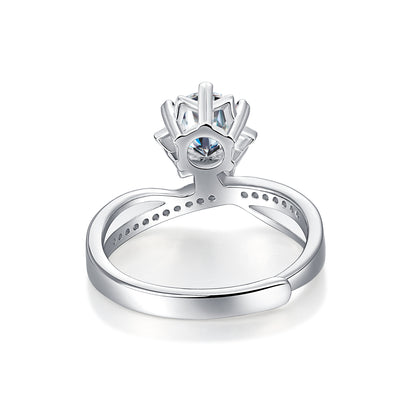 Moissanite Engagement Ring Star Snowflake, sterling silver, view 6