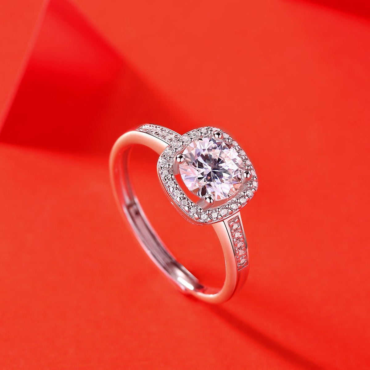 Moissanite Engagement Ring Universe Halo, sterling silver, view 4