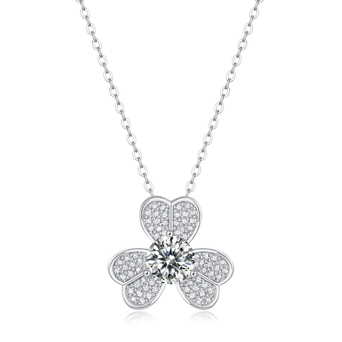Moissanite Pendant Necklace Clover, sterling silver