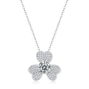 Moissanite Pendant Necklace Clover, sterling silver