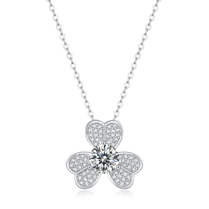 Moissanite Pendant Necklace Clover, sterling silver