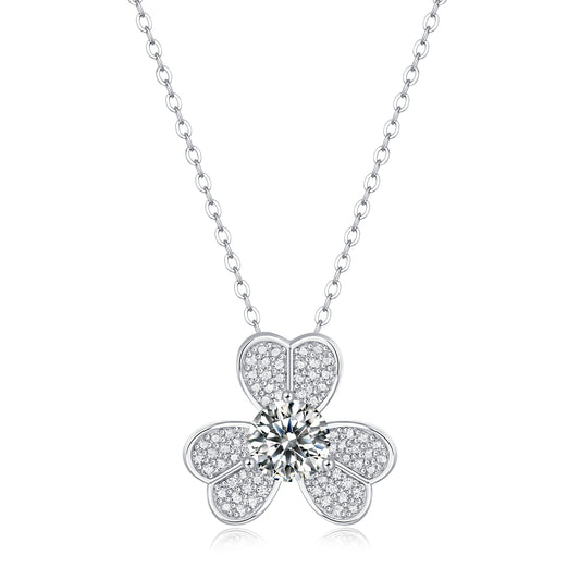 Moissanite Pendant Necklace Clover, sterling silver