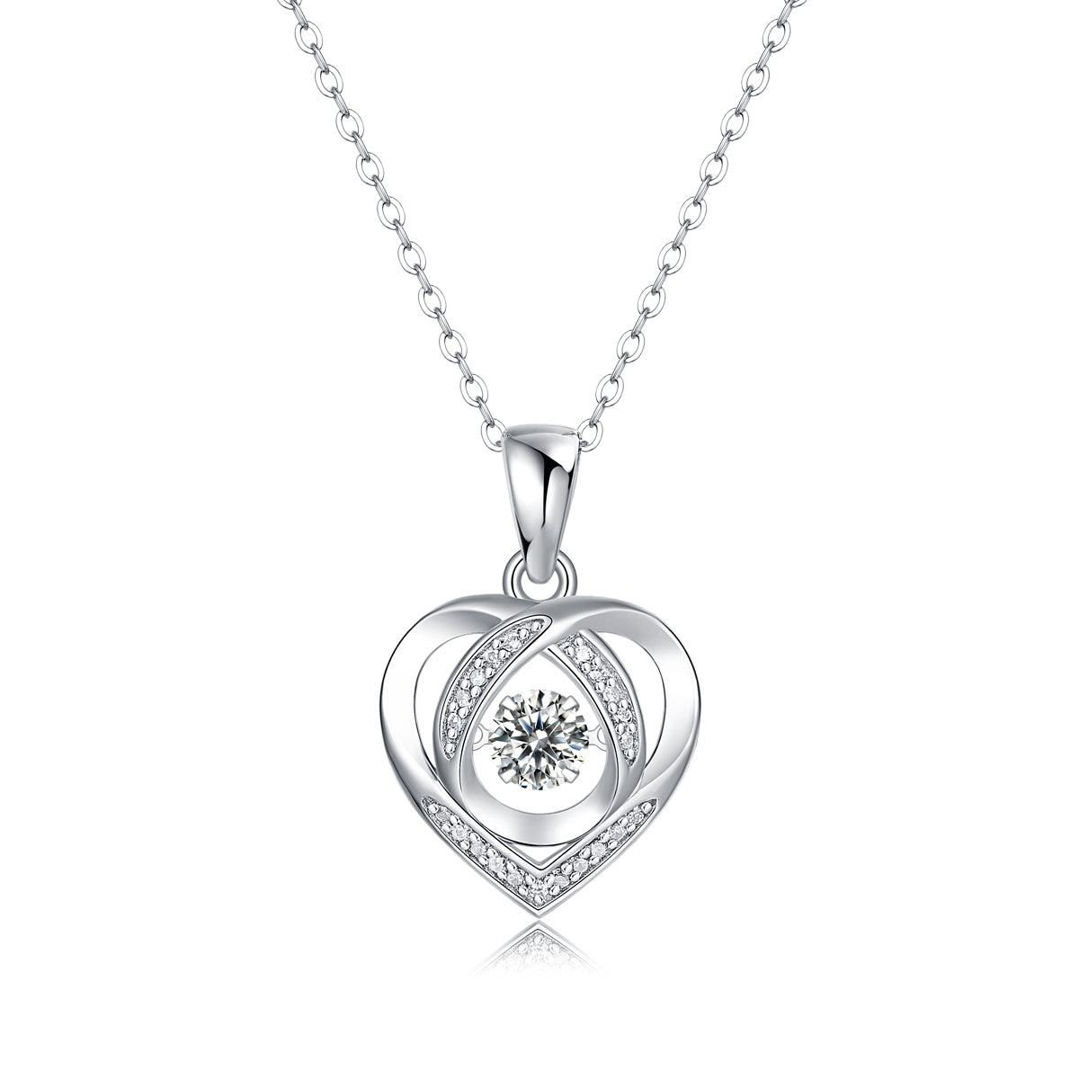 Moissanite Pendant Necklace Dancing Heart, sterling silver