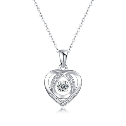 Moissanite Pendant Necklace Dancing Heart, sterling silver