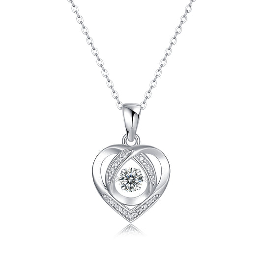 Moissanite Pendant Necklace Dancing Heart, sterling silver