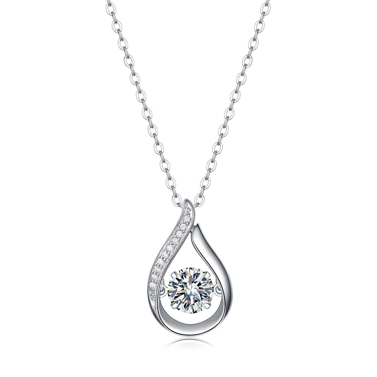 Moissanite Pendant Necklace Dancing Swan, sterling silver