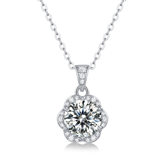 Moissanite Pendant Necklace Flower Ball, sterling silver
