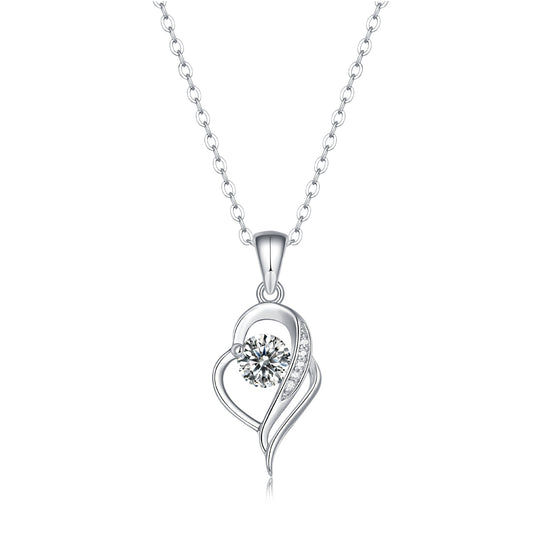 Moissanite Pendant Necklace Heartstrings, sterling silver