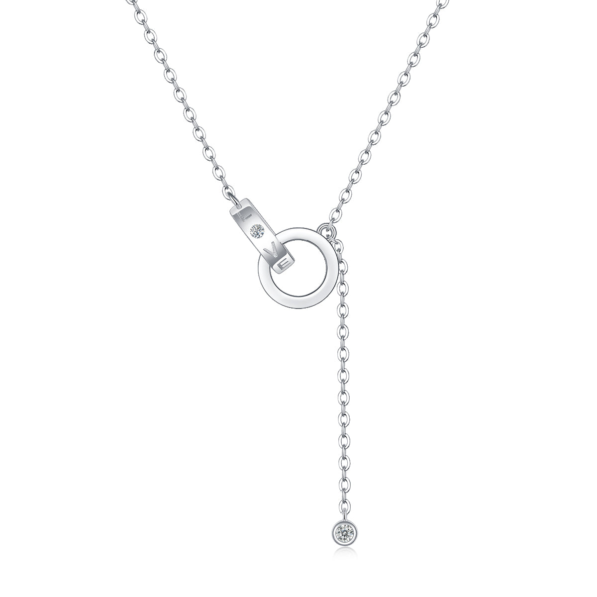 Moissanite Pendant Necklace Love Lariat, sterling silver